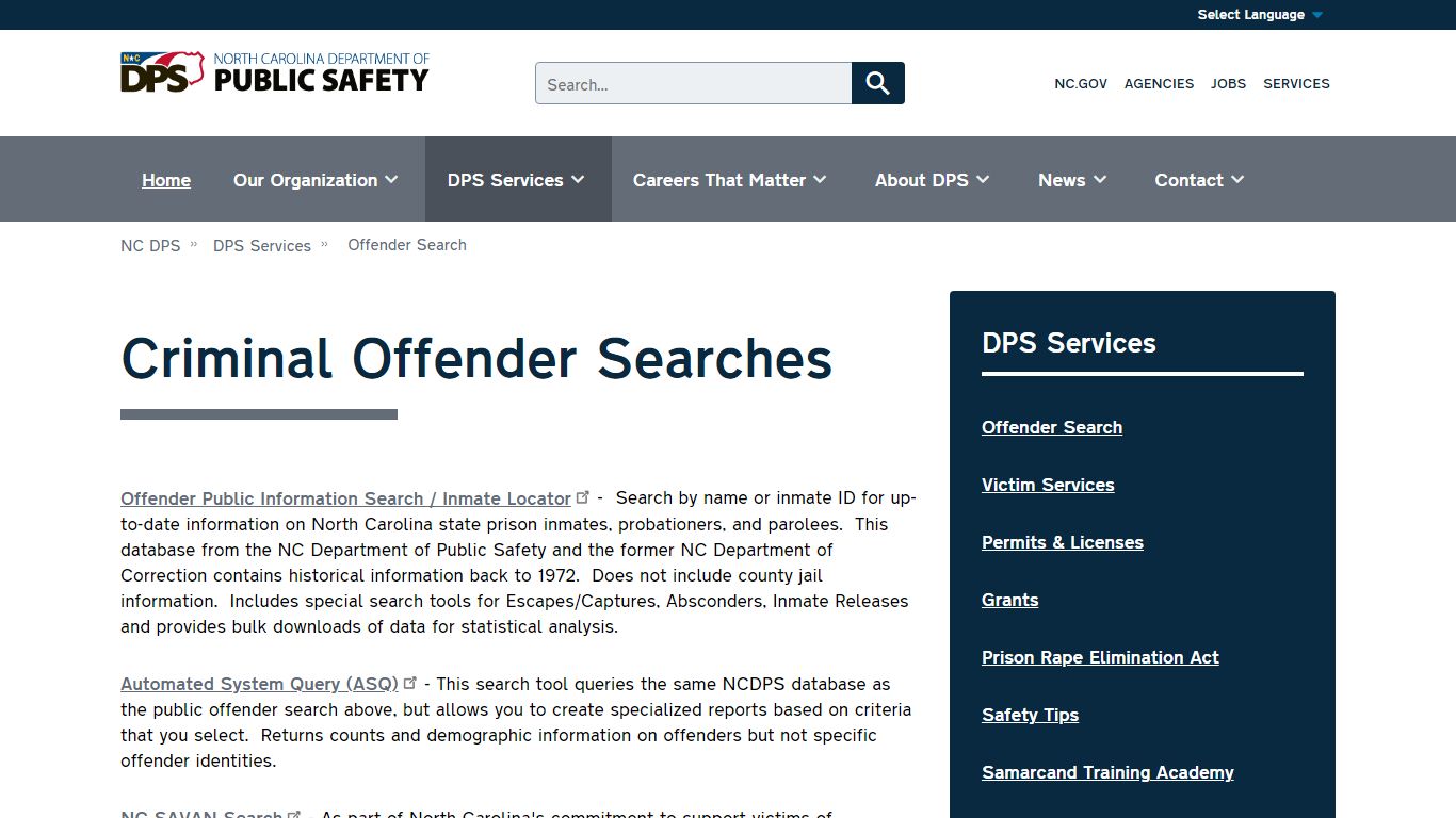 Criminal Offender Searches | NC DPS - North Carolina Department of ...